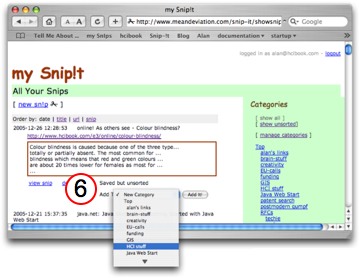 screenshot of adding snip to a category