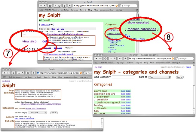 screenshot of organising categories